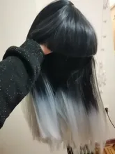 Peluca de pelo sintético para mujer, cabellera artificial de 26 pulgadas, largo, liso, negro, gris, con flequillo, Color gris, resistente al calor