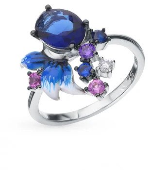 

Silver ring with spinel and enamel sunlight