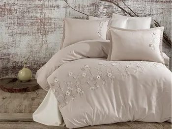 

Satin Multicolored 100% Cotton Embroidery Double King Queen Duvet Cover Set FİORE V1 BEJ