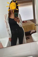 Lace Kimono Swimwear Embroidery Long-Cardigan Beach-Cover-Up Transparent Fitshinling