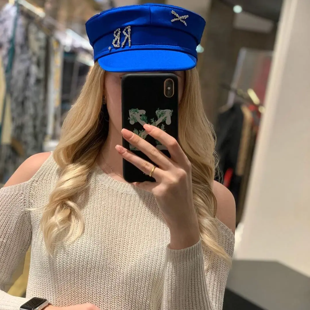 New Brand Designer Spring Summer Caps Women Two-colored Newsboy Cap Crystal-Embellished satin baker boy hat