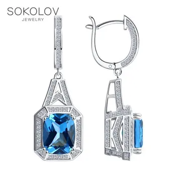 

Sokolov silver drop earrings,with stones, fashion jewelry, 925, women's/men's, male/female, long earrings, women's male