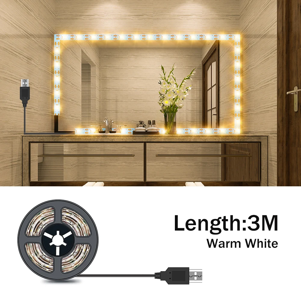 Makeup Mirror Lamp Tape LED Hollywood Vanity Light Strip Bedroom Dressing Table LED Bulbs 5V USB 0.5M 1M 2M 3M 4M 5M Wall Lamp mirror lights makeup mirror lights vanity light makeup lamp
