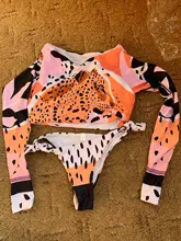 Bikini de manga larga con estampado de tigre para mujer, traje de baño de dos piezas con estampado de tigre para surfear, con realce, para verano, 2021
