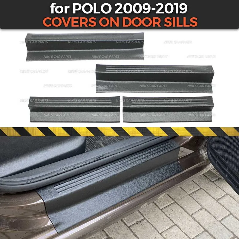 Накладки пластины на дверные пороги для Volkswagen Polo Sedan 2009 2019 1 Набор / 4 шт ABS