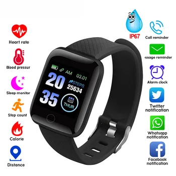 

116 Plus Smart Watch Men Wristband Fitness Tracker Blood Pressure Heart Rate Monitoring Message Reminder Pedometer Smart Watches