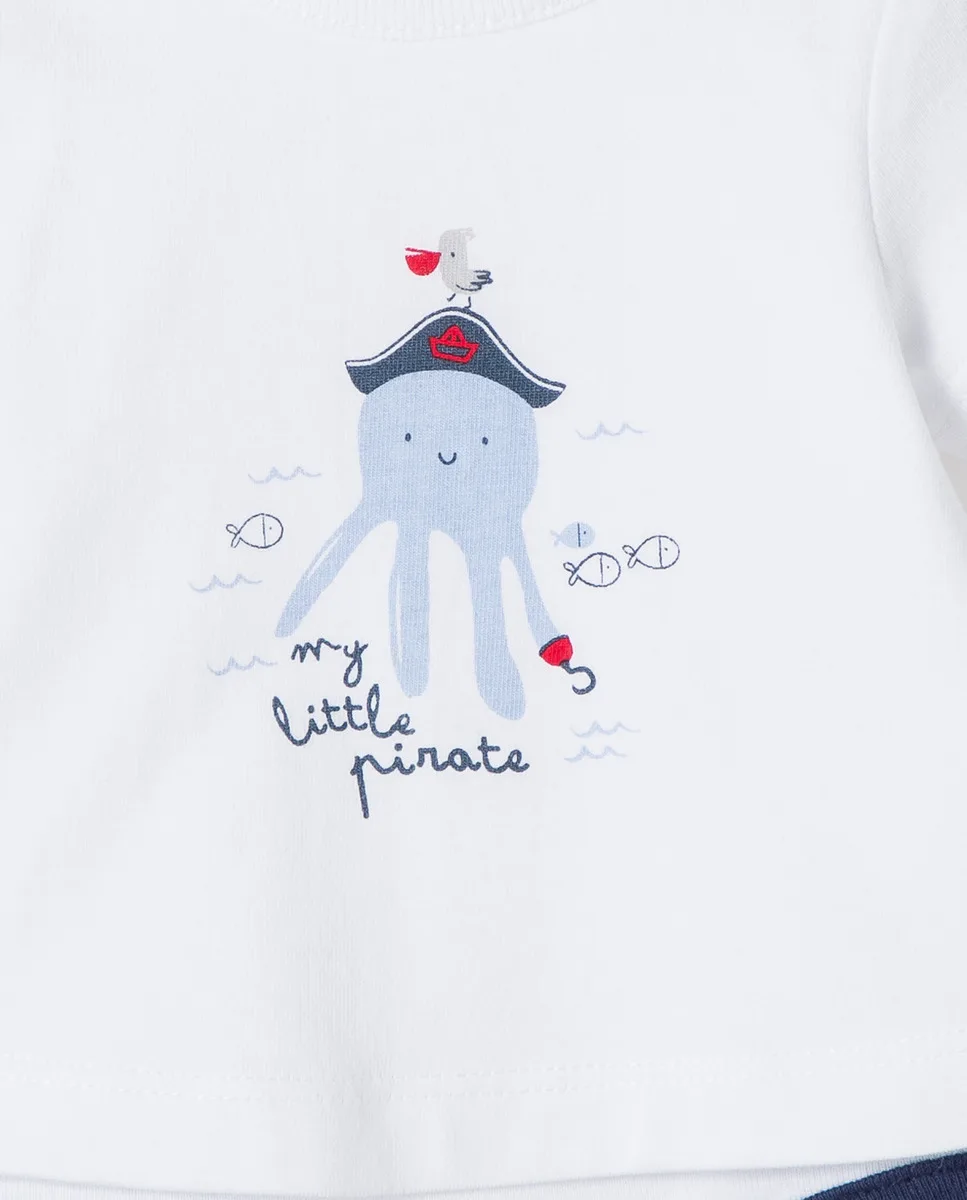 T-shirt baby boy bodysuit White with drawing pirate octopus | Детская одежда и обувь