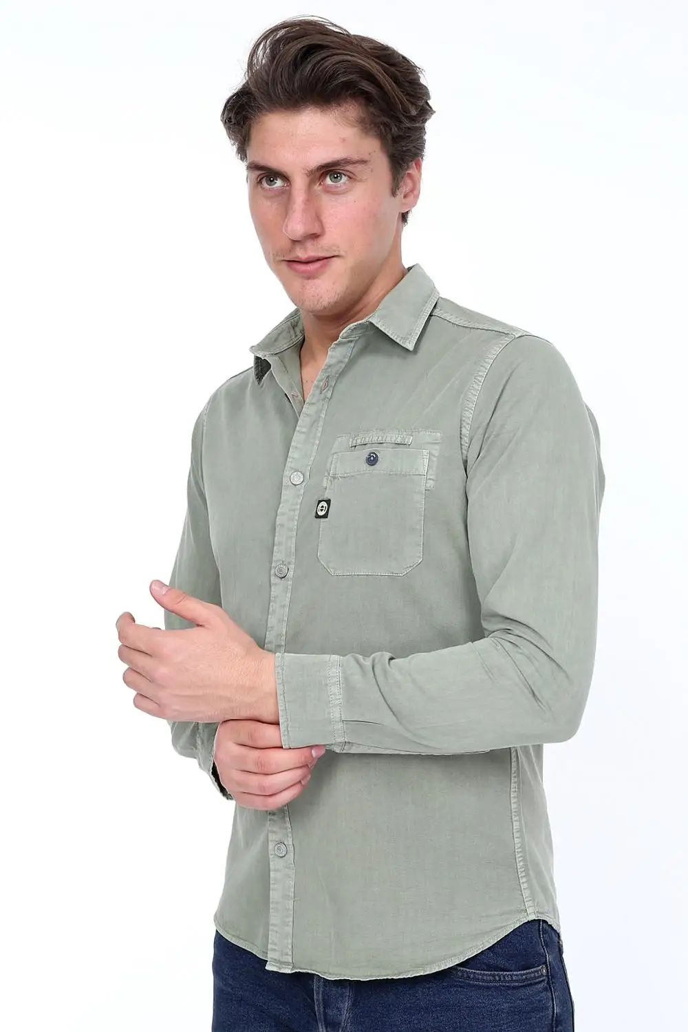 

RIVSD MENS SHIRT KHAKI JACKET MILITARY SAFARI St Valentines Gift 2020 STYLE SLIM FIT %100 COTTON REAL EUROPEAN SIZE