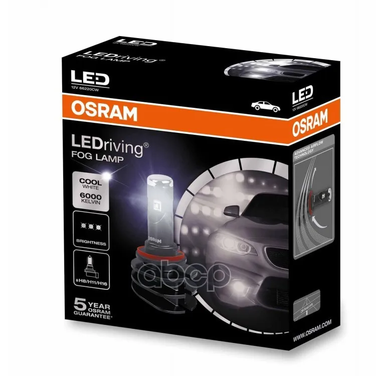12v 13w Pgj19-X Ledriving Светодиодные Противотуманные Лампы H8/11/16, 6000к 2шт.(1к-Т) Osram арт. 66220CW