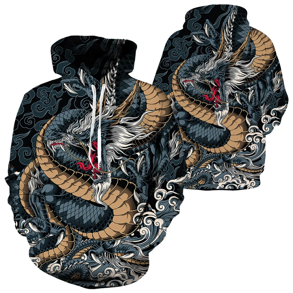 Autumn 3D Oriental Dragon God Printed Mens Hooded Sweater Set Male Japanese Samurai Tattoo Zipper 3d Tracksuit Men Clothing Suit mens jogger sets