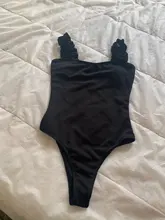 Vintage Swimsuit Bodysuits Monokini Push-Up Black One-Piece Women Beach Padded Ruffle-Strap