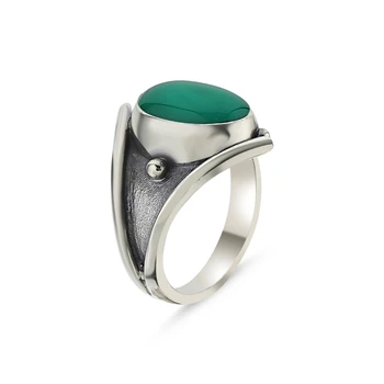 

Silver 925 Sterling Green Agate Stone Handwork Ring