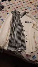 Blusa de satén de pata de gallo para oficina, Tops empalmados de mujer, ropa Coreana de retales, camisa de manga larga, color Beige, de talla grande, 2021