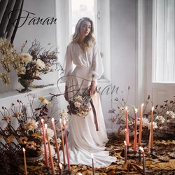 платье Simple Front High Split A-Line Weddomg Dresses Backless Seeep Train Long Sleeve Chiffon Bridal Gown robe de mariée