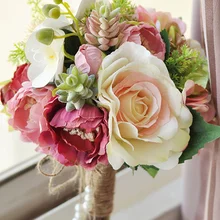 Суккулентный Свадебный букет с жемчугом ручной работы Шелковый цветок свадебный букет