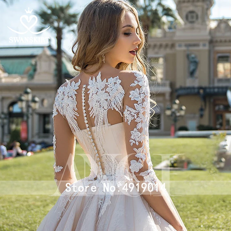 Милое Свадебное платье с аппликацией; коллекция года; шикарная юбка с длинным рукавом; бальное платье со шлейфом; свадебное платье принцессы; Vestido de novia AW01