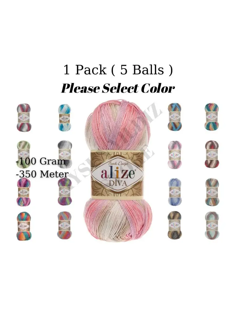 Alize Diva Yarn, 100% Acrylic, 100 Grams, 350 Meters, Yarn Bag