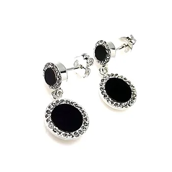 

Earring Sterling Silver 925m 20mm. Black Stone edge cubic zirconia [AA9235]