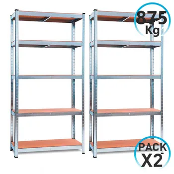 

Pack 2 Shelving Galvanized with 5 Adjustable Shelves 180x90x40cm 875Kg GH91