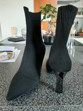 Aphixta-Botas de tacón de hoja de Metal para mujer, Botines de tacón de aguja, de tela elástica, puntiagudas