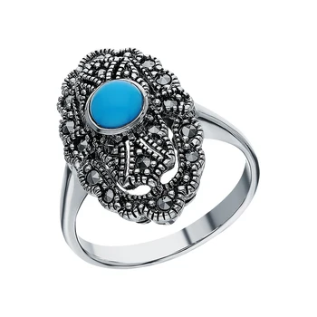 

Silver ring with marcasites and turquoise sunlight sample 925