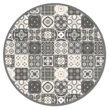 

Panorama Vinyl Round Rug Vintage Tiles Design in Grey - Kitchen Carpet Anti-Slip Flame Retardant - Living Room Rug - XXL Rugs - PVC Rugs