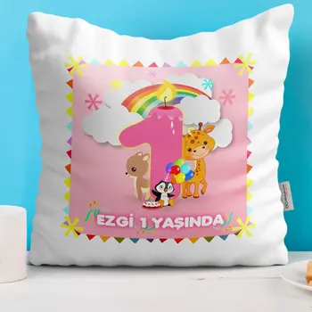 

Personalized 1. Age Design Baby Girl Decorative White Pillow-1