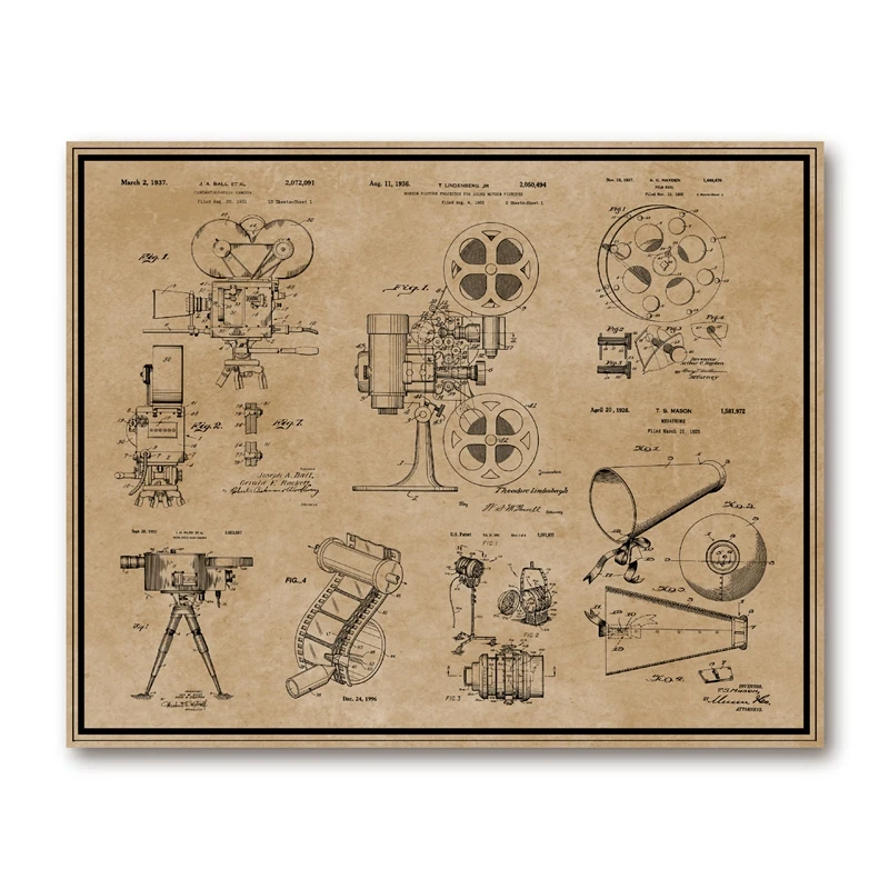 Old Film Camera Patent Print Vintage Poster , Movie Reel Film Strip Camera  Blueprint Art Canvas Painting Pictures Cinema Decor - AliExpress