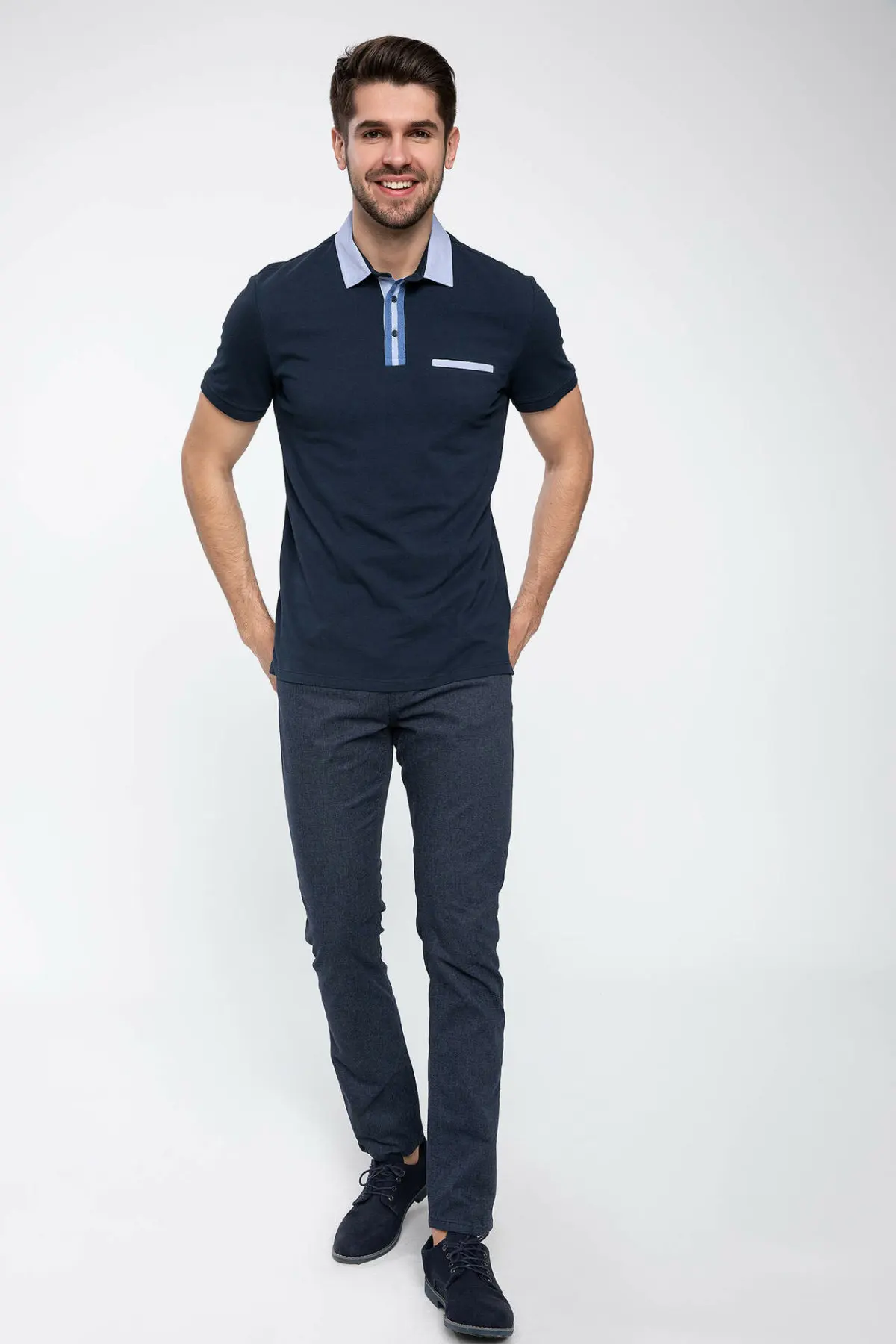 Мужская Повседневная рубашка поло DeFacto удобная хлопковая с отложным воротником и