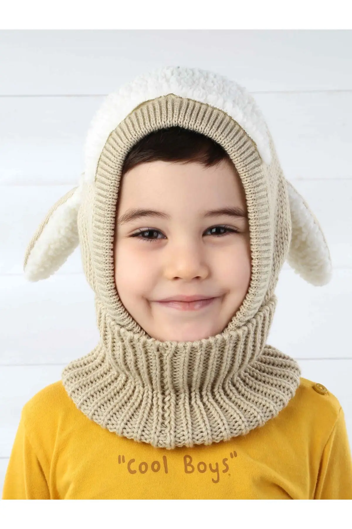 Açıkkahverengi girl boy scarf beret with lamb ears 1-7 old compatible cute pattern |