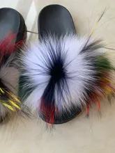 Zapatillas de piel de mapache esponjosa para mujer, chanclas planas de piel de zorro Real, sandalias deslizantes de pelo peludo para exteriores, zapatos increíbles para mujer