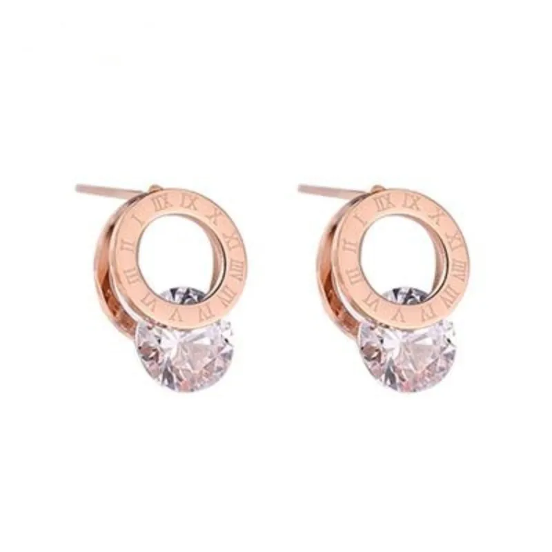 

2019 Roman numeral circle with zircon pop earrings temperament student hair luxury Korean anti-allergy