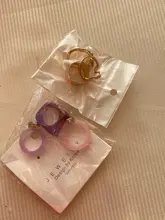 HUANZHI-Conjunto de anillos redondos de resina acrílica para mujer, colorido cuadrado geométrico, con diamantes de imitación, regalo de fiesta, 2021