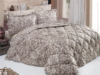 

Multicolored Quilt and Duvet Cover Set 100% Cotton Made Double Romantic Sleep Set VERONA COFFEE