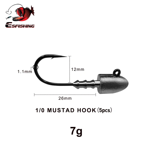 ESFISHING Bullet Jig head 5pcs 2.5g 3.5g 5g 7g 10g 3pcs 18g  Screw Head Mustad Hook for Soft Lures Fishing Tackle Free shipping 7g