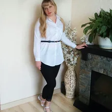 White Blouse Button-Shirt Tunics Cotton Long-Tops Plus-Size Feminine