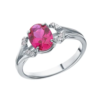 

Silver ring with cubic zirconia and rubies synthetic sunlight sample 925