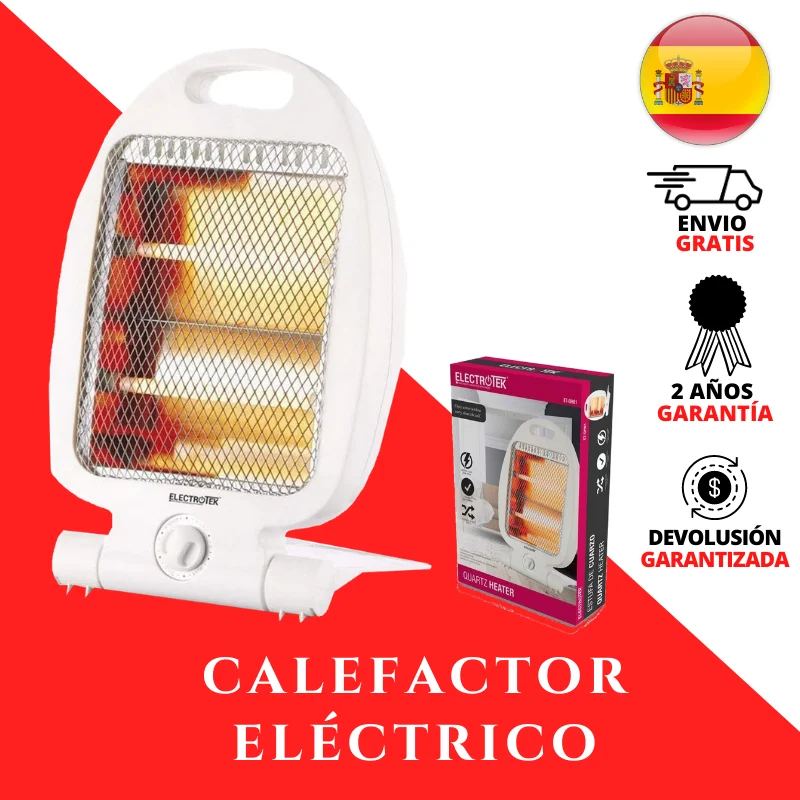 Electrotek Calefactor Eléctrico ET-QH01 Doble Cuarzo Sistema de Seguridad anti-vuelco Dos niveles de temperatura Moderno