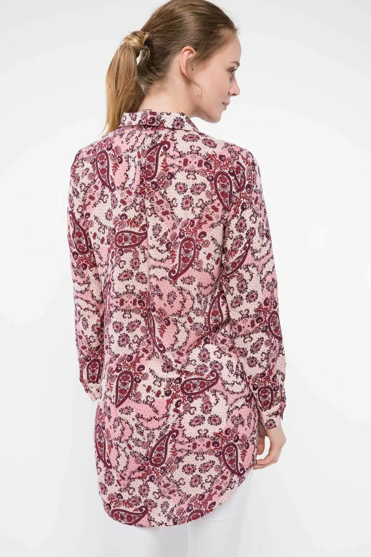  DeFacto Woman Summer Pink Color Blouse Women Casual Floral Prints Shirt Female Long Sleeve Woven Tu