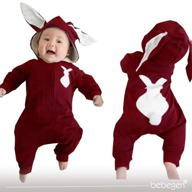 

Burgundy Eared Rabbit Pompom Baby Jumpsuit
