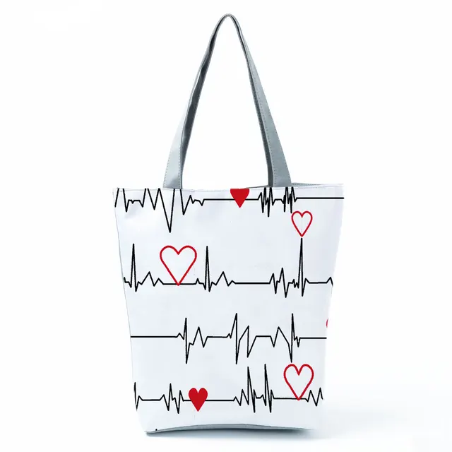 Electrocardiogram Grid Print Shoulder Bags Fashion Simple Women's Bag Eco Portable Handbags Practical High Capacity Shopping Bag hl2324-1 Nurse Bag