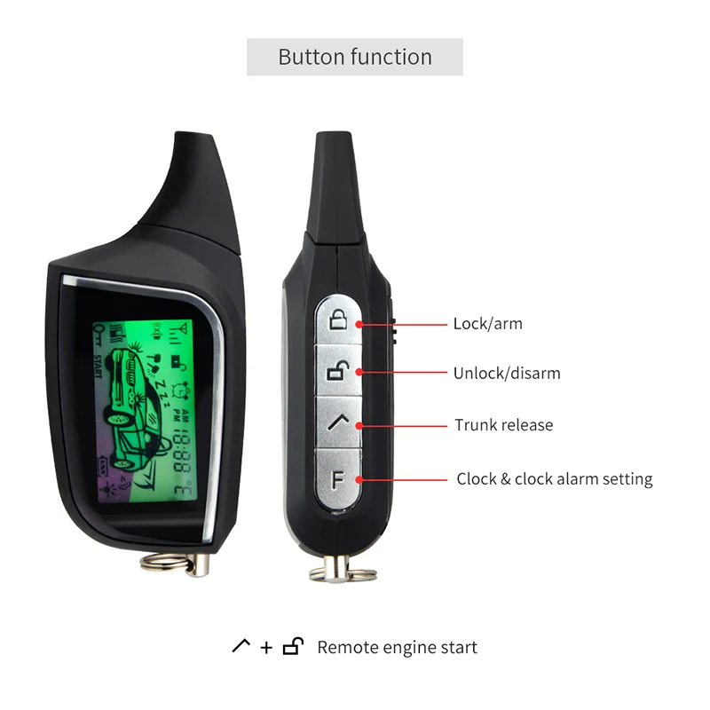 EASYGUARD 2 Way Car Alarm System remote auto Start LCD Pager Display vibration alarm universal DC12V shock sensor security alarm 2