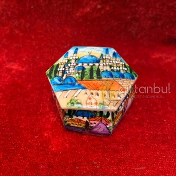 

Turkish Bone Box Jewellery Box Ring Box Wedding Ceremony Proposal Handmade Hand Painted Hexagon Box Women