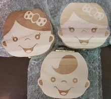 Caja de dientes de madera para bebé, organizador para guardar dientes de leche, Umbilica, inglés, holandés, español, portugués, francés, ruso