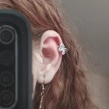 MENGJIQIAO-Clips de Metal con forma de mariposa para mujeres y niñas, joyería de oreja de cartílago falsa, sin Piercing