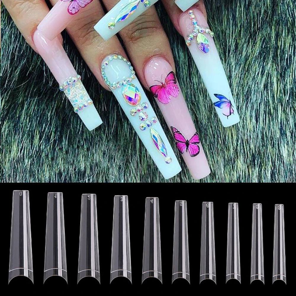 500 600pcs Bag Xxl Tapered Square Nail False Nails Half Cover Extra Long C Curve Acrylic French Manicure Clear Natural Nail Tips False Nails Aliexpress