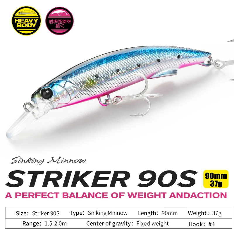 TSURINOYA 90mm 37g Sinking Heavy Minnow Fishing Lure STRIKER 90S