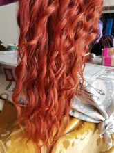 FEELSI-Peluca de cabello sintético para mujer, postizo largo de onda de agua, Color negro y naranja, Rojo puro, fibra de alta temperatura, tamaño medio