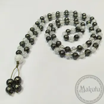 

Четки 108 бусин из сахарного кварца и лавы тонированной