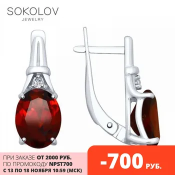 

SOKOLOV Silver drop earrings with stones with garnets fashion jewelry silver 925 women's/men's, male/female, long earrings, women's male